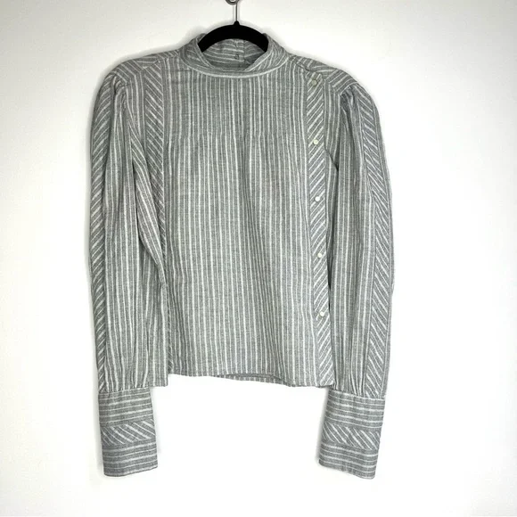 Isabel Marant Etoile Grey Striped Mock Neck Blouse - Picture 3 of 7